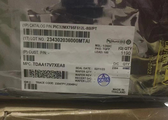 میکروکنترلرهای 512 کیلوبایتی فلش PIC32MX795F512L-80I/PT 32 بیتی تک هسته ای - MCU 100-TQFP