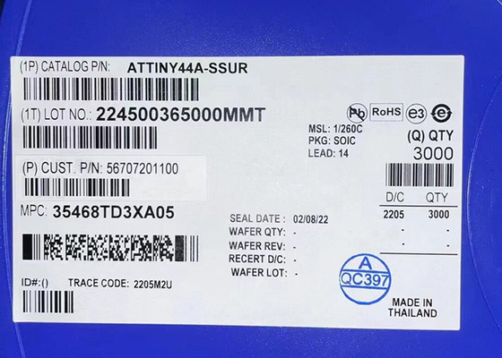 ATTINY44A-SSUR 8 بیتی 20 مگاهرتز 4 کیلوبایتی فلش میکروکنترلر آی سی 14-SOIC مانت سطحی