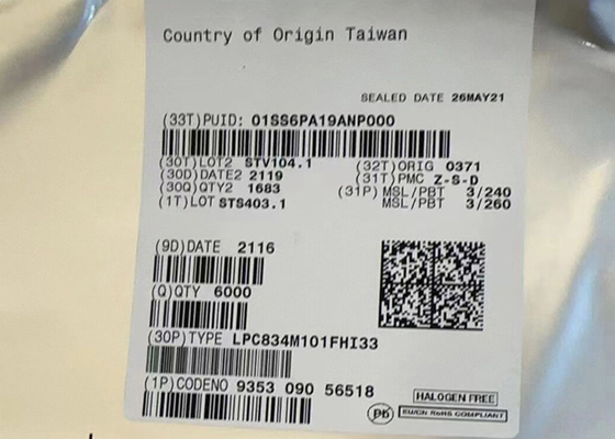 آی سی میکروکنترلر 32-VFQFN LPC834M101FHI33 32 بیتی تک هسته ای 30 مگاهرتز 32 کیلوبایت