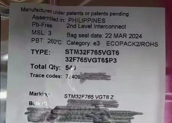 تراشه مدار مجتمع STM32F765VGT6 IC 100-LQFP میکروکنترلر تک هسته ای 1MB