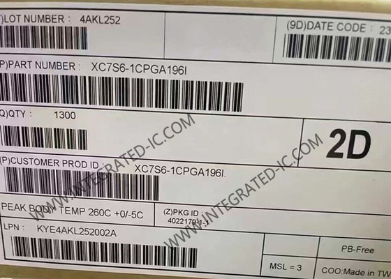 آرایه دروازه قابل برنامه ریزی میدان XC7S6-1CPGA196I 100 I / O اسپارتان-7 جاسازی شده میدان آرایه دروازه قابل برنامه ریزی IC 196-TFBGA