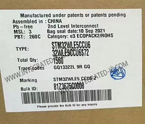 STM32WLE5CCU6 256 کیلوبایتی فلش فرستنده و گیرنده RF آی سی 48-UFQFN نصب سطحی