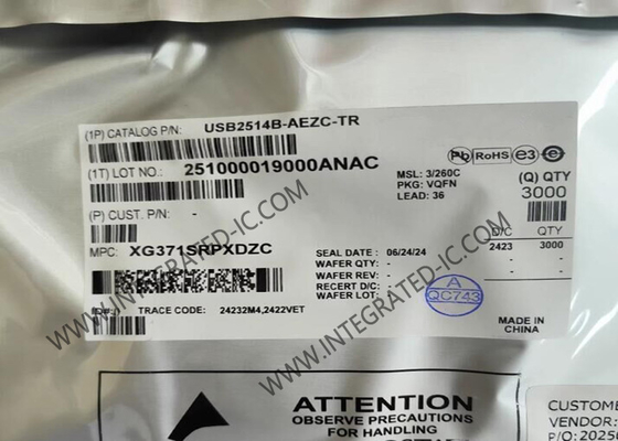 تراشه مدار مجتمع USB2514B-AEZC-TR، کنترل‌کننده هاب USB 2.0 پرسرعت 4 پورت، VQFN36