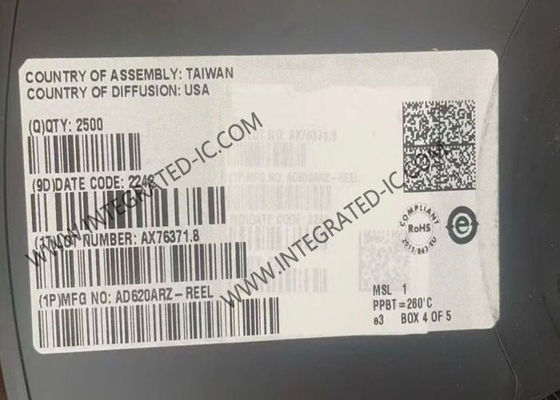 تراشه مدار مجتمع تقویت کننده ابزار دقیق AD620ARZ با 1 کانال، پهنای باند 1 مگاهرتز و نرخ چرخش 1.2 ولت بر میکروثانیه