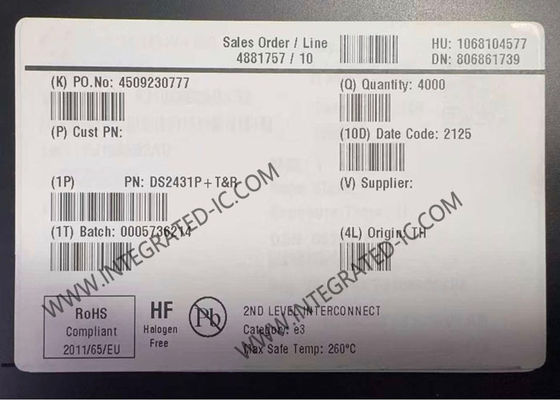 چیپ IC حافظه EEPROM DS2431P 1024-bit 1-wire با بسته TSOC-6 و سازمان 256 x 4