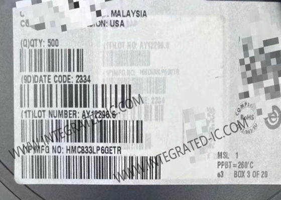 تراشه مدار مجتمع HMC833LP6GETR، PLL با محدوده 25 مگاهرتز تا 6 گیگاهرتز، نرخ آشکارساز فاز 100 مگاهرتز و بسته بندی SMT 40 پایه 6x6 میلی متری