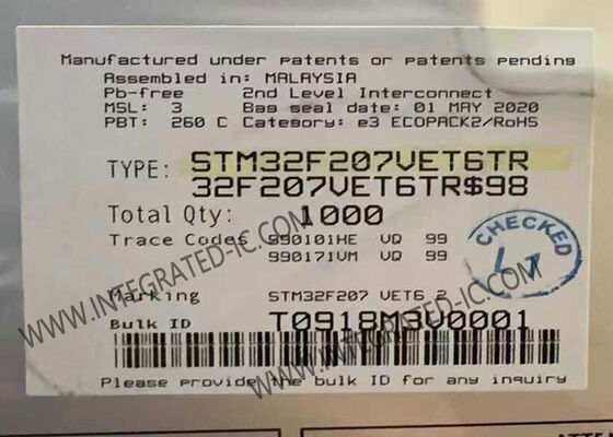 ریزکنترل‌گر STM32F207VET6TR MCU ARM Cortex-M3 با فرکانس 120 مگاهرتز، حافظه فلش 512 کیلوبایت، بسته‌بندی 100-LQFP