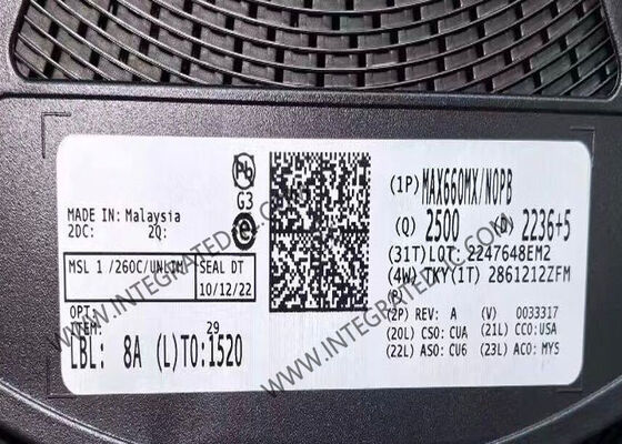 تراشه مدار مجتمع MAX660MX مبدل ولتاژ پمپ شارژ CMOS با جریان خروجی 100 میلی آمپر، ولتاژ خروجی 1.5 ولت تا 5.5 ولت و فرکانس سوئیچینگ 10 کیلوهرتز تا 80 کیلوهرتز