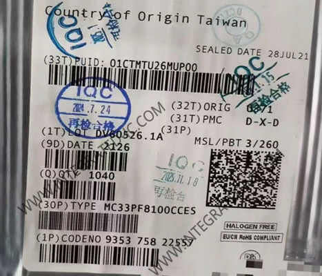 تراشه مدار مجتمع 12 کاناله PMIC MC33PF8100CCES برای کاربردهای پردازش با عملکرد بالا با منبع تغذیه 2.5 ~ 5.5 ولت