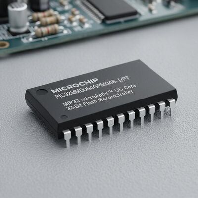 میکروکنترلر فلش ۳۲ بیتی PIC32MM0064GPM048-I/PT با هسته MIPS32 microAptiv™، سرعت ۲۵ مگاهرتز و ۳۸ ورودی/خروجی