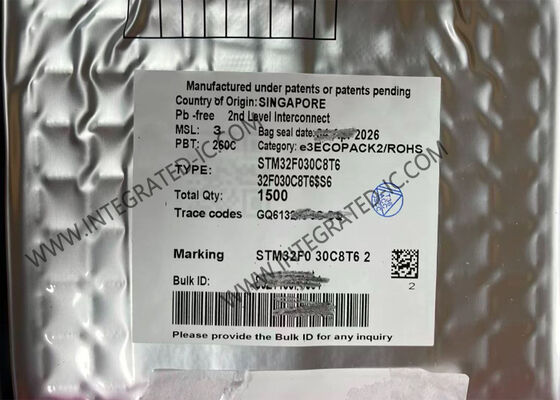 میکروکنترلر ۳۲ بیتی STM32F030C8T6 با هسته ARM Cortex M0 با فرکانس ۴۸ مگاهرتز و ۳۹ پین ورودی/خروجی