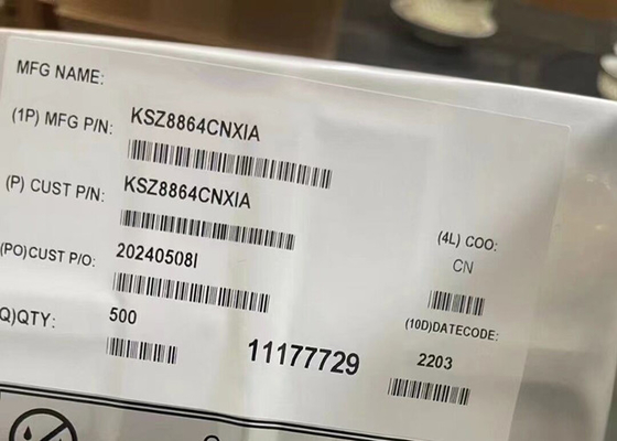 IC اترنت KSZ8864CNXIA 48mA یکپارچه 4-Port 10/100 سوئیچ های اترنت QFN-64