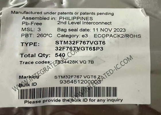 میکروکنترلر MCU STM32F767VGT6 32 بیتی تک هسته ای 216MHz 1MB میکروکنترلر IC